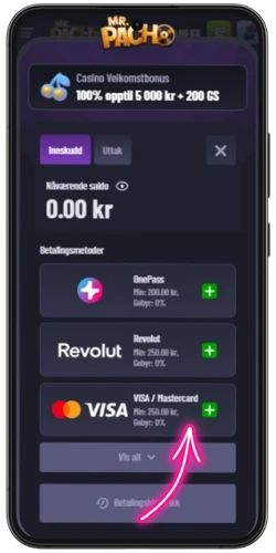 Mr Pacho live casino Gjor et innskudd