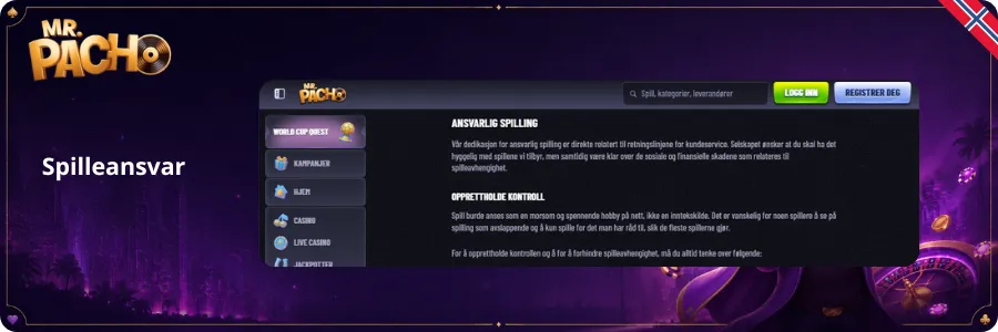 Mr. Pacho casino Spilleansvar