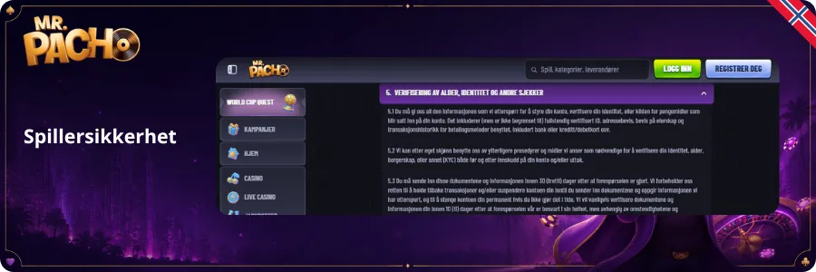 Mrpacho casino Spillersikkerhet